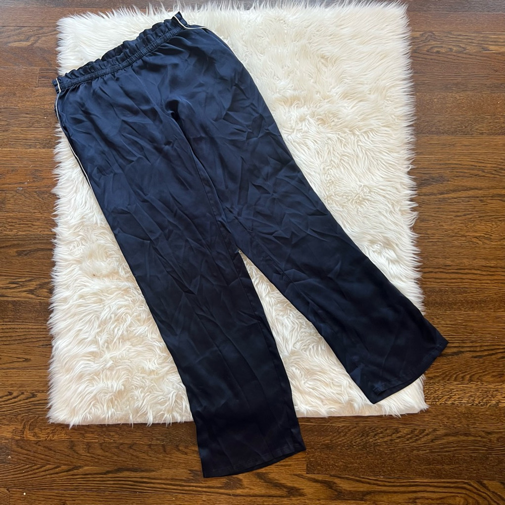 Victorias Secret Womens Sateen Lounge Pajama Pants Solid Blue Paperbag Waist XS